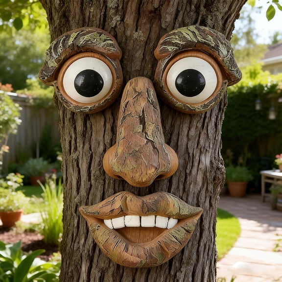 Tree Faces Decor Outdoor, Large Whimsical Old Man Tree Hugger Statues, Resin Tree Art for Garden Yard Patio, Funny Tree Peeker Sculptures for Halloween Easter (B)