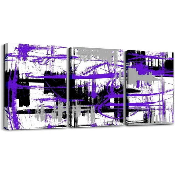 FCCUYE 3 Piece Purple Grey Canvas Wall Art for Living Room Abstract Modern Picture Wall Decor for Dining Room Bedroom Bathroom Wall Art Kitchen Print Painting for Home Decor