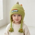 thumbnail image 5 of Povozer Toddler Boy Winter Beanie Baby Knit Hat Kids Winter Hat With Dinosaur Design Blue White Knit Fleece Lined Ear One Size Warm Winter Headwear For Boys Girls,Size 1-4Years,Green, 5 of 9