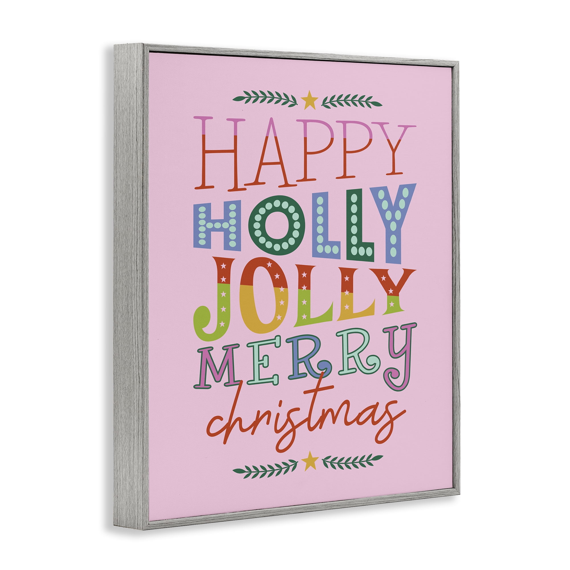 Stupell Industries Happy Holly Jolly Xmas Holiday Painting Gray Framed Art Prints Wall Art, 11 x 14