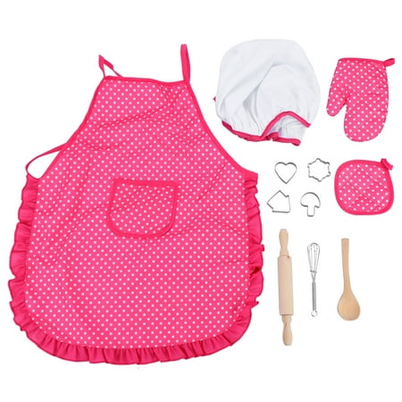 Kids Holiday Apron Set - HURRISE Children Chef DIY Cooking Baking Suit Toys Set w/ Clothes Apron Gloves Hat Cooker Cake Mold Spoon For Kids Girls Boys Birthday Holiday Gift