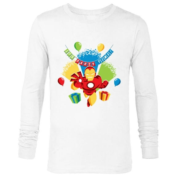 Marvel Iron Man It’s Party Time Birthday - Long Sleeve T-Shirt for Men - Customized-White