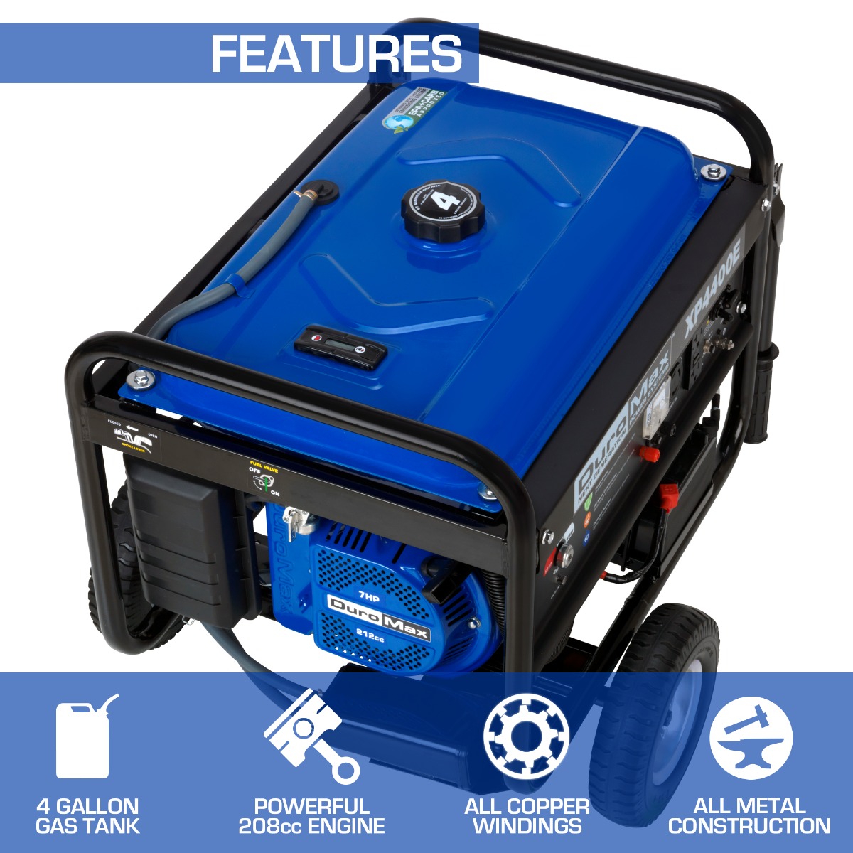 DuroMax XP4400E 4400 Watt 196cc 8 Hour RV Grade Gas Generator w/ Electric Start