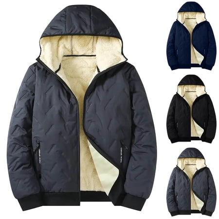 Mwjwdo Men's Sherpa Hoodies Fuzzy Fleece Lined Jacket Full Zipper Quilted Down Coat Winter Thicken Thermal Athletic Coat Gray XS