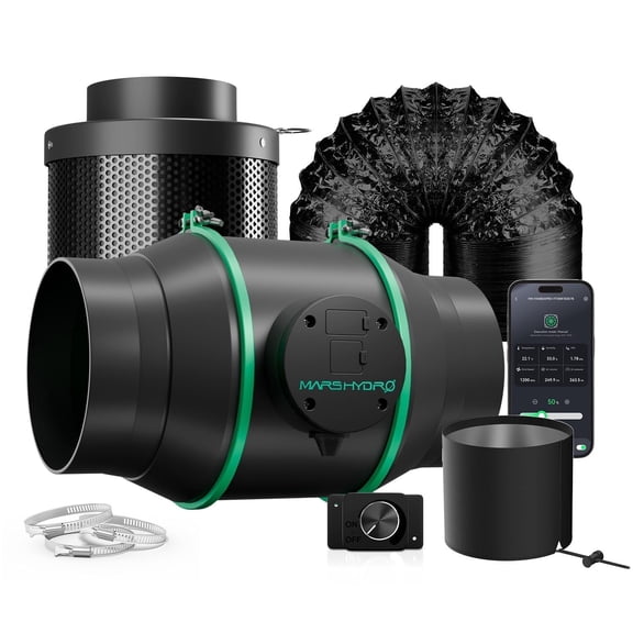 2025 Mars Hydro 6'' Smart Ifresh Inline Fan Ducting Ventilation with Carbon Filter for Grow Tent - Indoor Plant