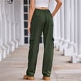 thumbnail image 4 of Pantalones Cargo for mujer, pantalones elásticos de cintura alta, pantalones de viaje de pierna ancha, pantalones casuales holgados, ropa de calle de senderismo con múltiples bolsillos, 4 of 7