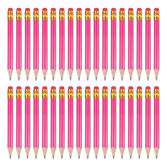 36 Pack HB Pencils, 4inch Short Wood Graphite Pencils Thick Portable Golf Scoring Mini Pre Sharpened Erasable Pen with Eraser Bulk for Sport Games Meeting Office Writing, Hot Pink