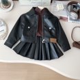 thumbnail image 4 of TYGHBN Girls' Leather Coat Pleated Skirt 2024 Autumn New Korean Fashion Cool Casual Jacket Children's Motorcycle Clothing Crop Top and Sweatpants Little Girl Outfits Baby Blankets for Girls Baby Girl, 4 of 6