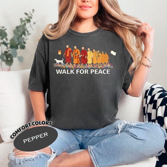 Colorful Monks and Dog Graphic Comfort Colors Shirt for Mindfulness and Peaceful Meditation