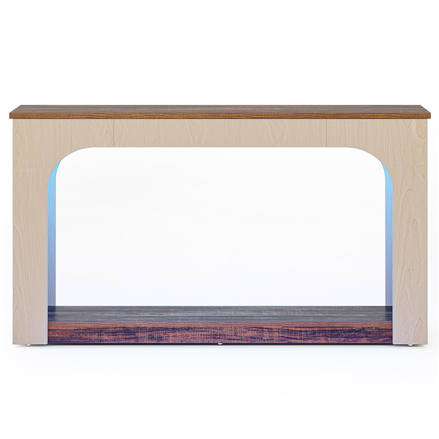 Demi Bonn 55" Console Table, Wood Farmhouse 2-Tier Sofa Table with LED Lights for Hallway, Bedroom, Living Room, Brown