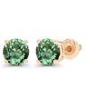 thumbnail image 2 of Decadence 14K Yellow Gold Plated Sterling Silver 6mm Round Round Created Green Sapphire Birthstone Screwback Stud Earrings, 2 of 5
