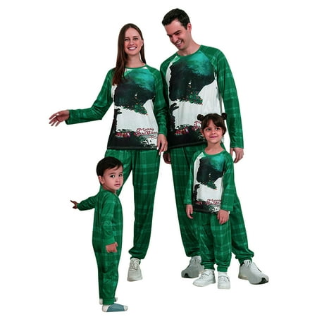 

Dadaria Matching Family Pajamas Boys Girls Christmas Fashion Cute Lattice Print Top Pants Suit Family Parent-child Wear Kid Green Kids 3-4 Years