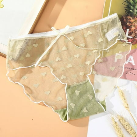 

QWZNDZGRAIJOLEN Women s Love Lace Mid-waist Panties Sexy Thin Breathable Underpants Soft See-through Sexy Panties Bow Cute Underwear