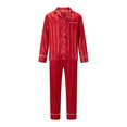 thumbnail image 2 of AIGUR Family Matching Satin Pajamas Set Stripe Long Sleeve Lapel Button Down Tops Pants Holiday Pajamas Sleepwear, 2 of 10