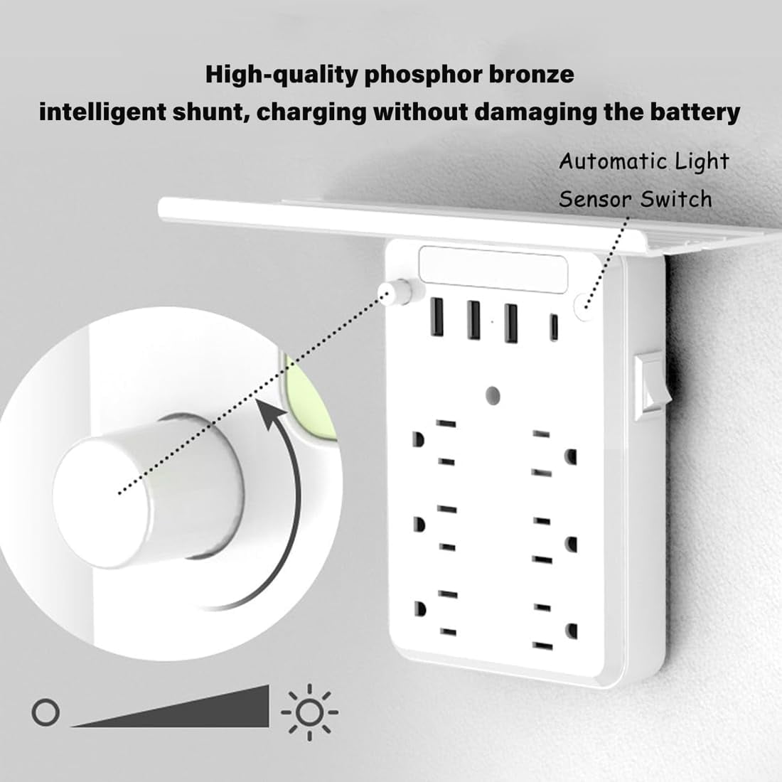 11 in 1 Wall Outlet Extender with Shelf Night, Surge Protector Power Strip with USB Ports, Flat Plug Power Strip, Multi Plug Wall Outlet for Home & Office & Travel Outdoor (2PCS)