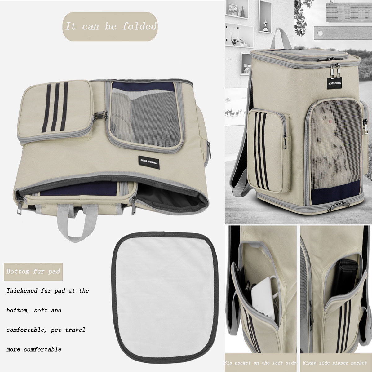 Pet Carrier Backpack Cat Carrier Backpack Dog Carrier Backpack for Small Cats Dogs Wide Use Breathable Strong and Durable Pet Backpack(Beige)