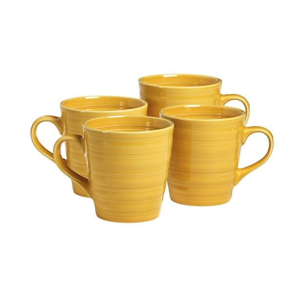 Woven Paths Farmhouse Style Mugs, Set of 4, Yellow ...