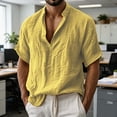 thumbnail image 4 of Men's Cotton Linen Shirts Solid Loose Short Sleeved Collar Buttons Top Soft Comfort Casual Tee Shirts Holiday Street Clothing Summer Beach Wear, 4 of 7