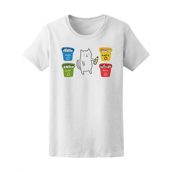 Funny Cat Recycling Trash Bins T-Shirt Women -Image by Shutterstock, Female Small