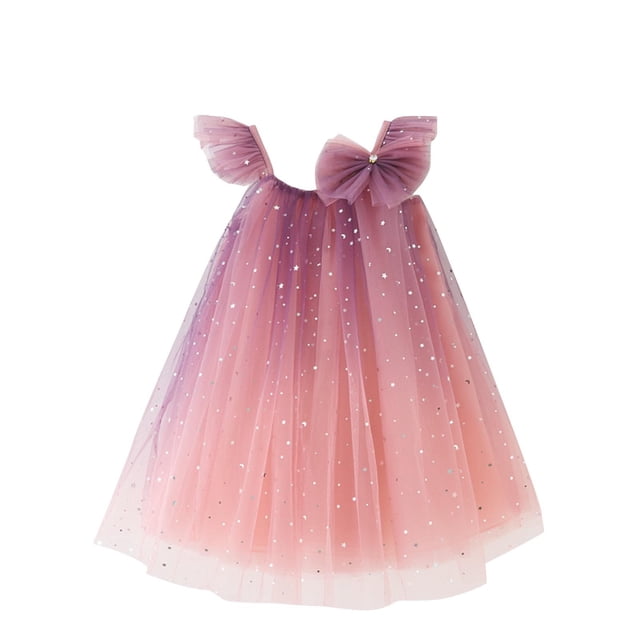 Odeerbi Vestido de Verano de Tul Con Lentejuelas Y Brillantes Tutu Vestido de Manga Con Lazo Gradient Vestido Sin Mangas de Malla Con Tirantes