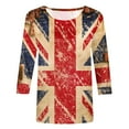 thumbnail image 4 of WREESH Womens Graphic Tees Great Britain Uk Flag T-Shirts 3/4 Sleeve Blouses for Vintage Print Shirt Casual Crew Neck Blouse Tunic Tops Red, 4 of 5