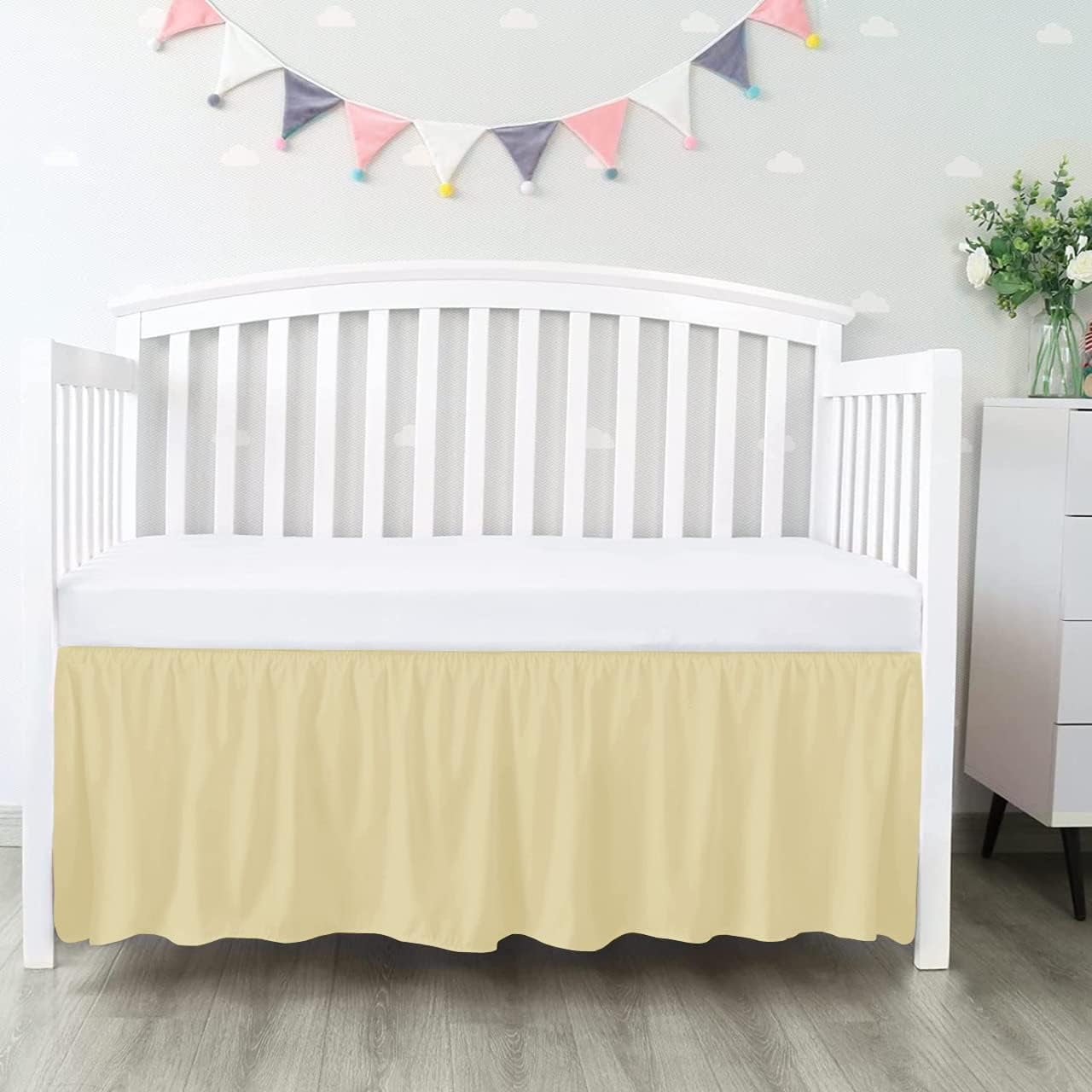 Crib Bed Skirt Dust Ruffle Nursery Crib Toddler Bedding Microfiber Fabric Ruffle Bed Skirt for Baby Boys or Girls (28” x 52” x 14’’) - Ivory Solid