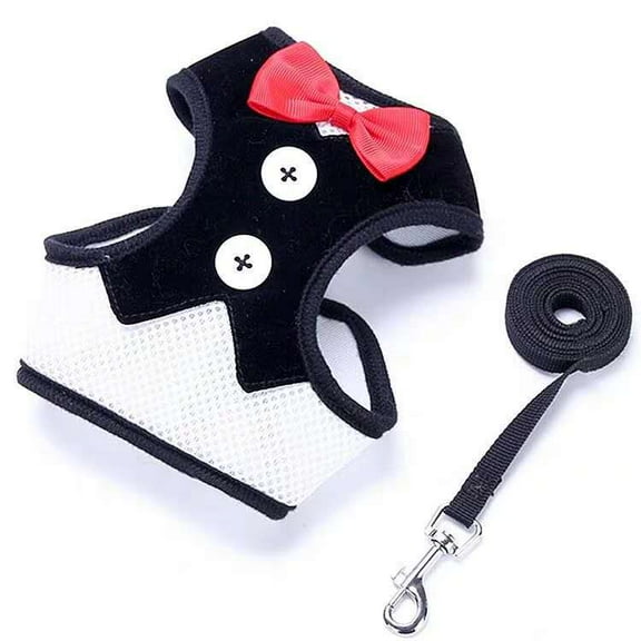 Small Dog Harness, Cat Leash and Harness Set with Cute Bowtie & Adjustable Metal Clip, Breathable Air Mesh Walking Harness for Puppies, Kitties, Cats, Rabbits, Bunnies