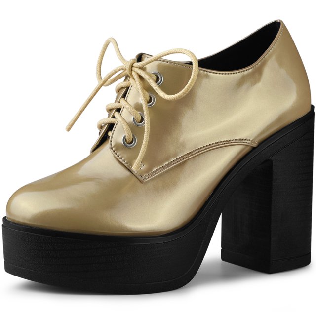 Unique Bargains Women's Platform High Chunky Heel Ankle Booties Gold US 9