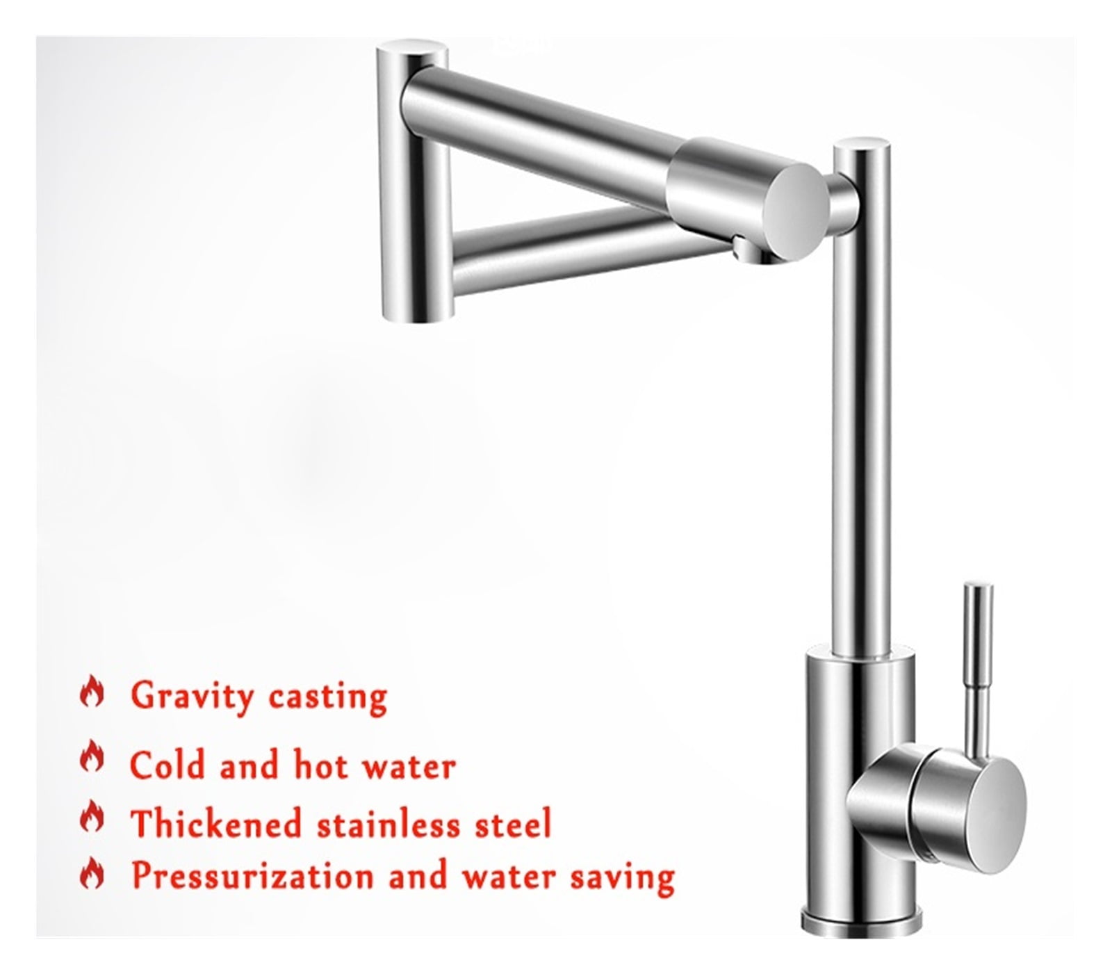 304 Stainless Steel Lead-free Folding Kitchen Faucet Mixer 360 Degree Swivel Single Handle Nickel Kitchen Sink Basin Taps ,Bar Laundry RV Farmhouse