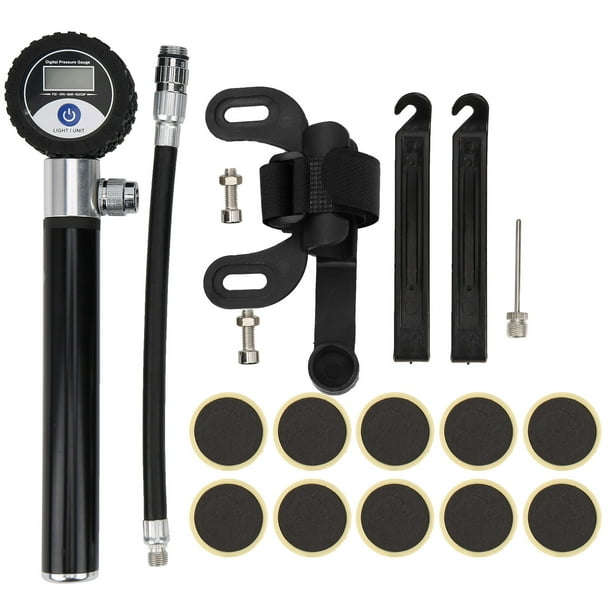 Bomba de bicicleta portátil, pantalla digital de bicicleta, kit de reparación de bicicletas de aire, bomba de bicicleta con agujas, uso conveniente Jadeshay A