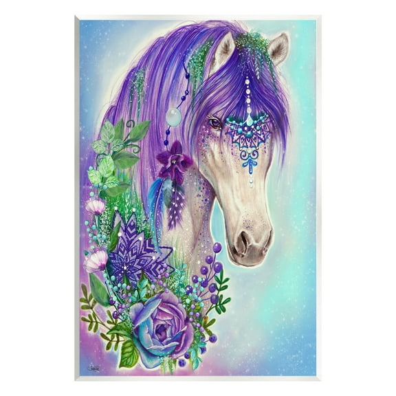 Stupell Industries Horse with Floral Garland Animals & Insects Painting Unframed Art Print Wall Art, 10 x 15