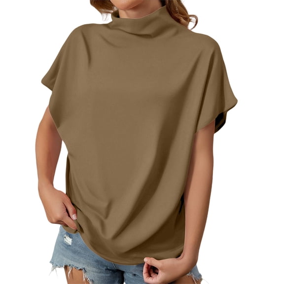 Women's T-shirts Women's Summer Solid Color High Neck Loose Casual Short Sleeved T Shirt Top T-shirts