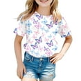 thumbnail image 2 of Girls Shirts Kids Butterfly Printed Short Sleeve T Shirt Casual Loose Trendy Top Size 3 Y-4 Y, 2 of 3