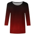 thumbnail image 4 of IROINNID Reduced Womens Long Sleeve Tops Lounge Round Neck 3/4 Sleeve Printed Loose Shirt Blouse Tops,Red, 4 of 6