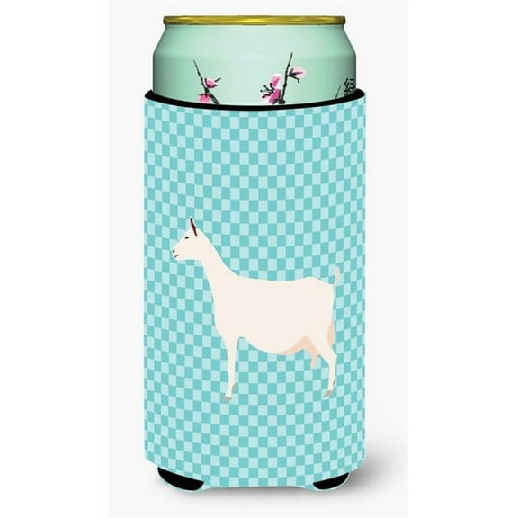 Saanen Goat Blue Check Tall Boy Beverage Insulator Hugger