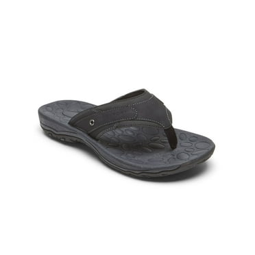 ROCKPORT Mens Black Cushioned Comfort Hayes Round Toe Slip On Thong Sandals Shoes 9