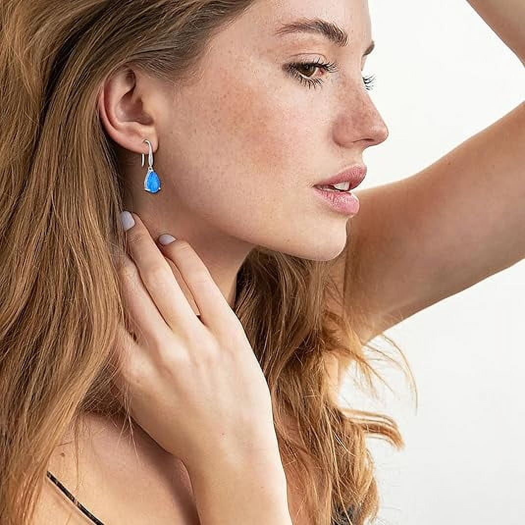 Opal Earrings 925 Sterling Silver Celtic Knot Hook Teardrop Earring 8X12mm Solitaire Gemstone October Birthstone Jewelry Gift for Women