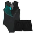 thumbnail image 4 of YONGHS Kids Girls Sleeveless Contrast Color Gymnastics Leotard Ballet Dancewear Biketard Tracksuit Blue Green&Black 8, 4 of 7