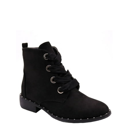 - Blue Womens Low Heel Ankle High Lace Up Side Zip Fashion Winter Fall Boots 2018 Holidays Collection - Vivi-3 Size -006 BLACK