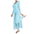 thumbnail image 2 of Fewfanhot Women's Casual Pajama Suit Set Solid Color Round Neck Long Sleeve Top with Comfortable Shorts for Warmer Nights, 2 of 4