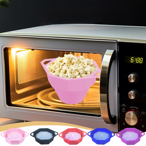 Cuenco de palomitas de silicona de grado alimentario – Máquina plegable de palomitas para microondas, alta resistencia a las temperaturas, doble asas, fácil de limpiar, tapa de almacenamiento