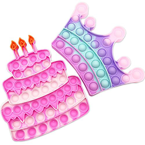 Crown + Birthday Cake Crown Pop it Toy for Autistic Children Adult Squeeze Toy pop it Birthday for Girls QETRABONE 2 Pack Fidget Pop Stress Toy Pop it Party for Kids 