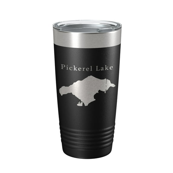 Pickerel Lake Map Tumbler Travel Mug Insulated Laser Engraved Coffee Cup Michigan 20 oz Black