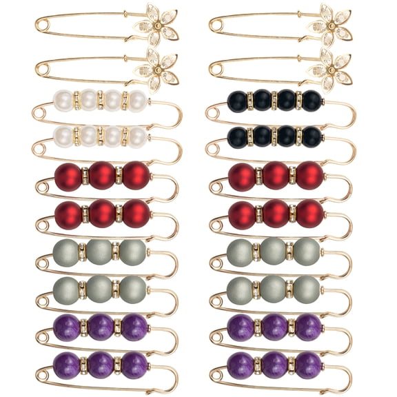 20 Pcs Pearl Crystal Brooch Safety Pins for Women - Heavy Duty Alloy Pant Waist Tightener, Decorative Accessories for Clothes, Sweater, Shawl, Dress, Cardigan, Jeans, Elegant Gift