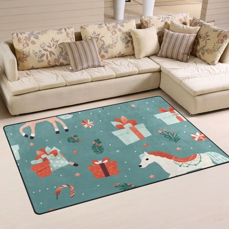 Horses Christmas Gift Area Rug Washable Floor Carpet Mat 60 x 39 inch for Bedroom Living Room Kids Room Home Decor