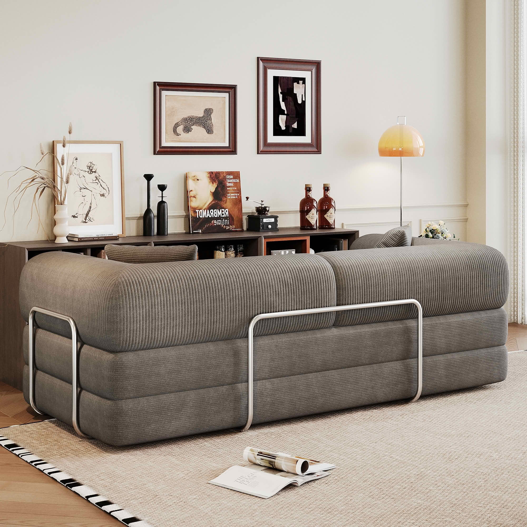 MAYEERTY 78.8" Corduroy Compression Sofa Bed, Convertible Futon Couch with Pillow Back Support,Gray
