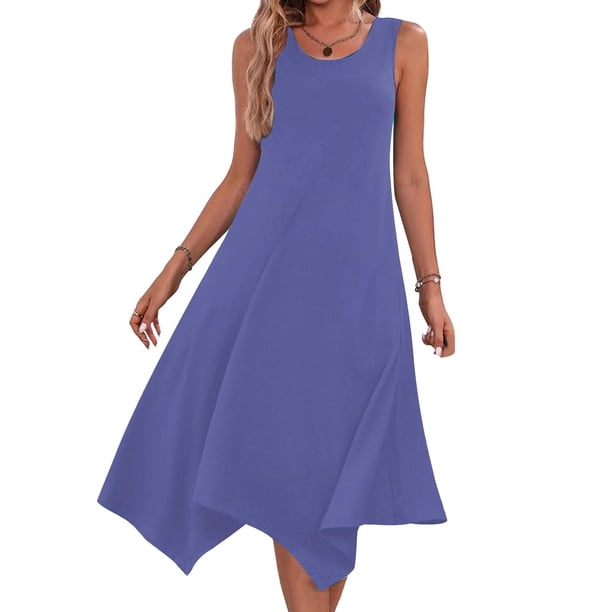 mfyjkho Vestidos para mujer, Vestidos de mujer sin mangas cuello redondo cordón casual volantes vestido mini línea A Vestidos festivos xl