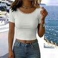 thumbnail image 2 of yillto Womens Ribbed Top Crop Short Sleeve Slim Shirts Lace Crewneck Casual Basic Tees Tshirts S-XXXL, 2 of 6