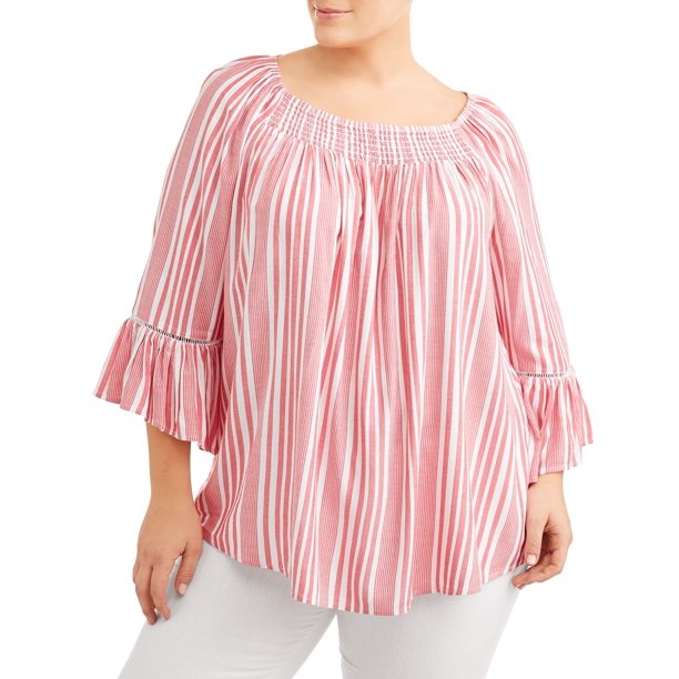 PLUS STRIPED LIGHTWEIGHT WOVEN TOP
