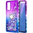 thumbnail image 5 of Nagebee Case for Samsung Galaxy A03S with Tempered Glass Screen Protector (Full Coverage), Sparkle Glitter Liquid Bling Diamond [Ring Holder & Wrist Strap] Women Girls Cute Case (Purple/Blue), 5 of 6
